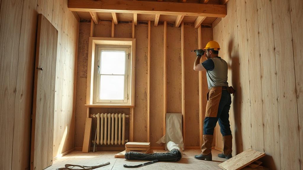 Artisan installant des panneaux d'isolation dans un logement