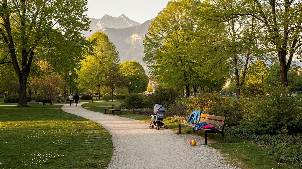 Famille se promenant dans un parc du nord de Grenoble