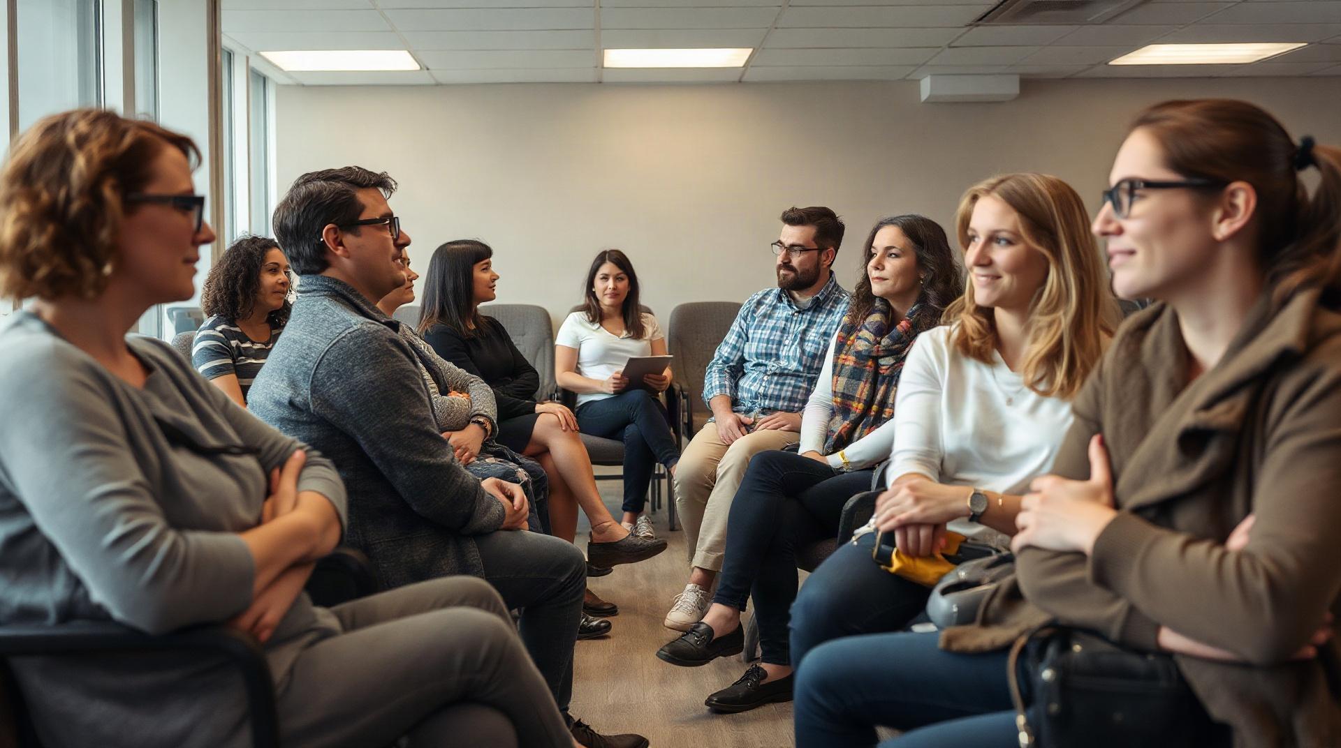 Des personnes assises en salle d'attente dans un organisme HLM avant leur entretien