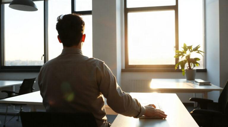Gestionnaire de syndic consultant ses dossiers sur ordinateur