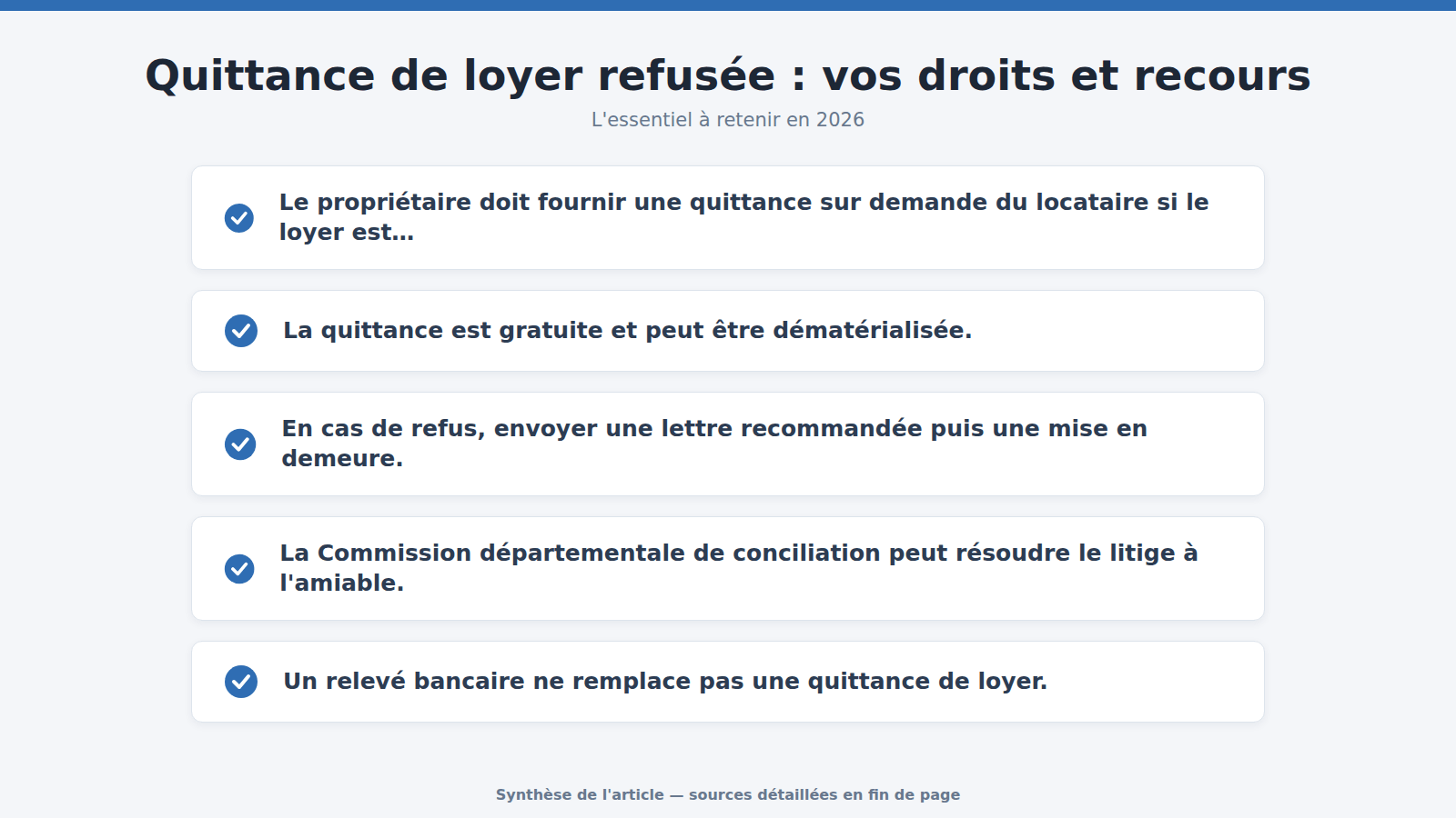 Quittance de loyer refusée : vos droits et recours : l'essentiel à retenir (2026)