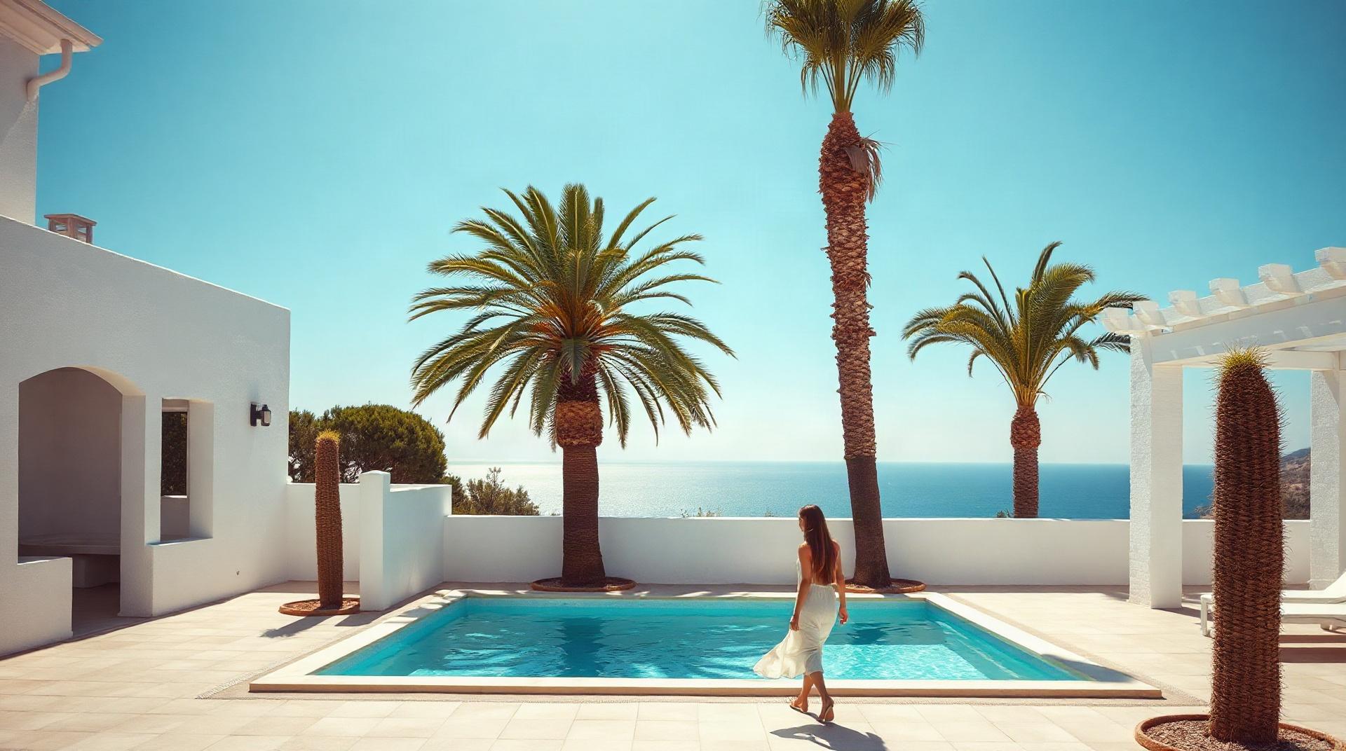 Villa espagnole avec piscine et palmiers sur la Costa del Sol